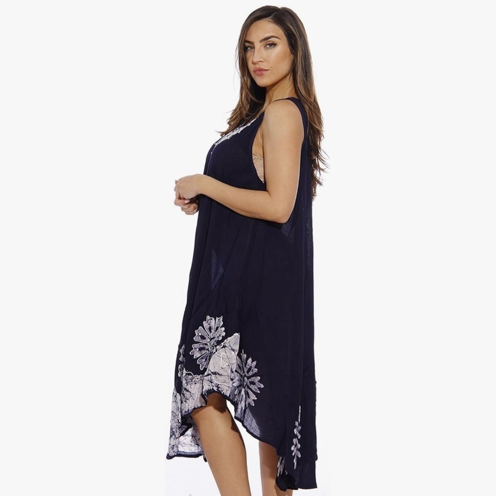 🌊 Riviera Sun Navy Embroidered Handkerchief Hem Dress — Free Plus - Picture 9 of 9